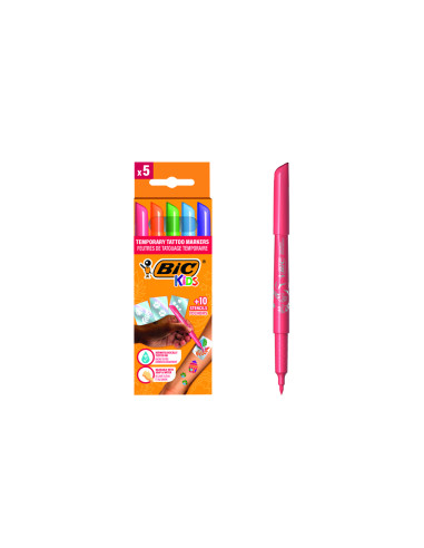 Rotulador bic kids tattoo caja de 5 unidades colores surtidos + 10 plantillas