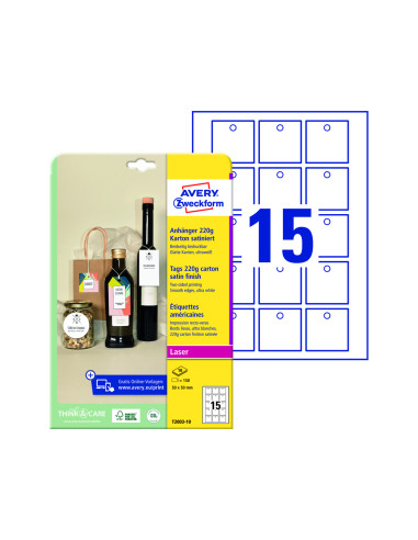 Etiqueta colgante avery blanca 50x50 mm imprimible doble cara carton 220 gr pack de 150 unidades