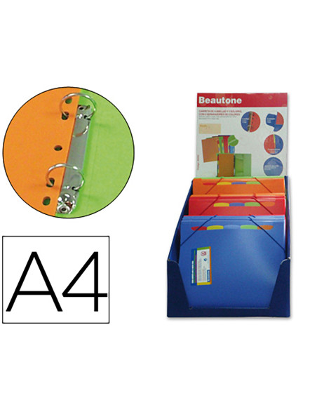 Carpeta beautone 4 anillas 25 mm con 5 separador 3 solapacierre goma polipropileno din a4 expositor 12 unidades