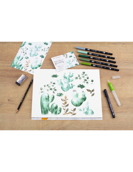 Set watercoloring tombow greenery 9 piezas