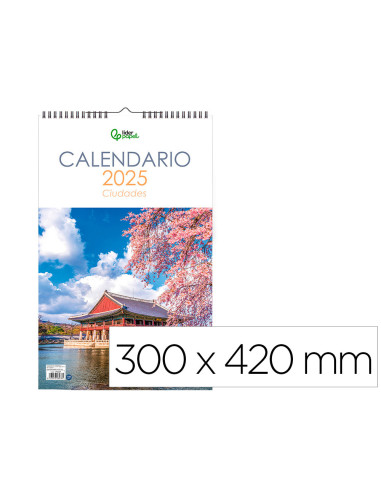 Calendario espiral pared liderpapel imagenes ciudades 2025 para escribir 25x40 cm papel 157 gr