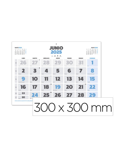 Calendario pared liderpapel clasico 2025 lomo engomado 44x32 cm papel 105 gr