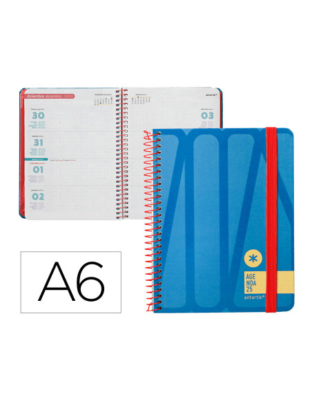 Agenda espiral antartik bold a6 2025 semana vista color azul papel 80 gr