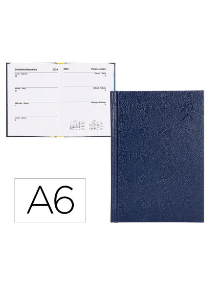 Agenda encuadernada liderpapel corfu a6 2025 dia pagina color azul papel 60 gr