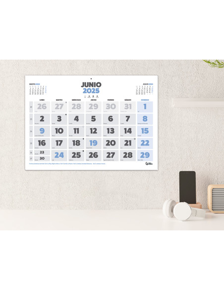 Calendario pared liderpapel clasico 2025 lomo engomado 60x40 cm papel 105 gr