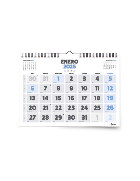 Calendario espiral pared liderpapel clasico 2025 numeros grandes 44x32 cm papel 128 gr