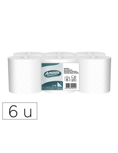 Papel secamanos amoos industrial 2 capas 32g/m2 blanco 90 mt paquete de 6 rollos