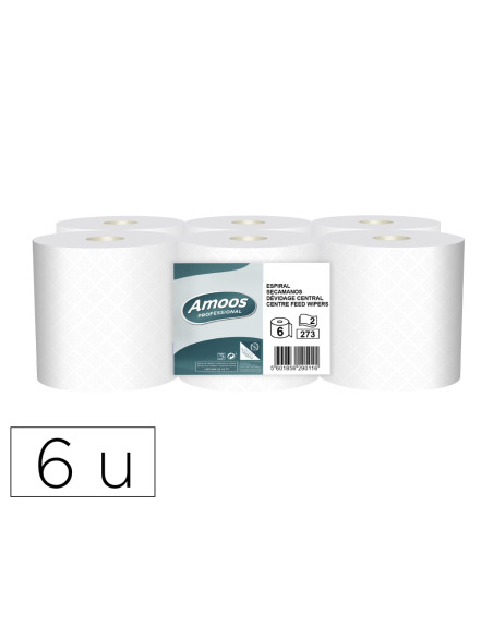 Papel secamanos amoos industrial 2 capas 32g/m2 blanco 90 mt paquete de 6 rollos