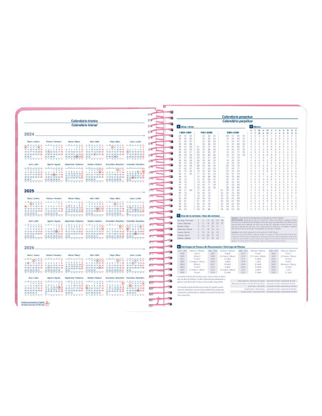 Agenda espiral liderpapel syros a5 2025 dia pagina color rosa papel 60 gr