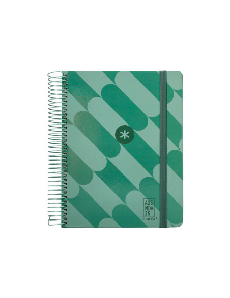 Agenda espiral antartik pattern a5+ 2025 dia pagina color verde papel 80 gr