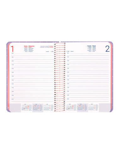 Agenda espiral liderpapel kymolos a5 2025 dia pagina malva papel 70 gr