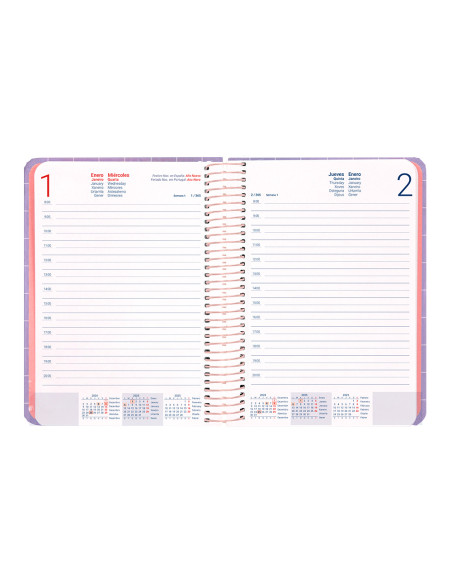 Agenda espiral liderpapel kymolos a5 2025 dia pagina malva papel 70 gr