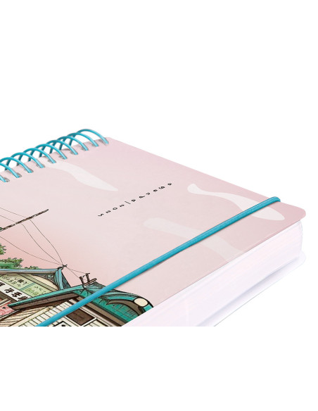 Agenda espiral liderpapel santorini a6 2025 dia pagina atardecer rosa papel 60 gr