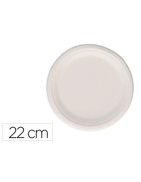 Plato fibra caña azucar bunzl biodegradable 22 cm diametro color blanco paquete de 50 unidades