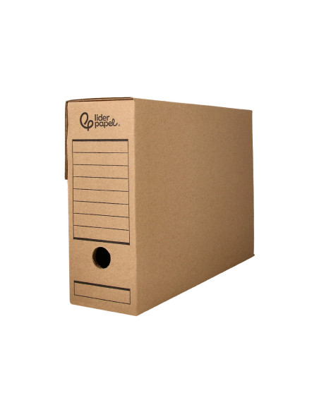 Caja archivo definitivo liderpapel din a4 carton reciclado 325g/m2 lomo 82 mm kraft 325x82x250 mm