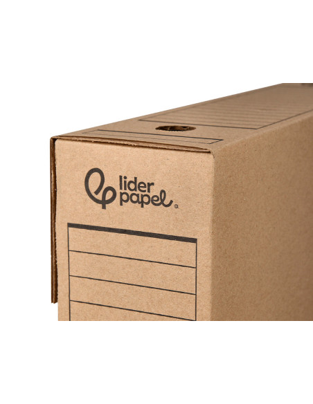 Caja archivo definitivo liderpapel folio carton reciclado 325g/m2 lomo 100 mm kraft 365x100x251 mm