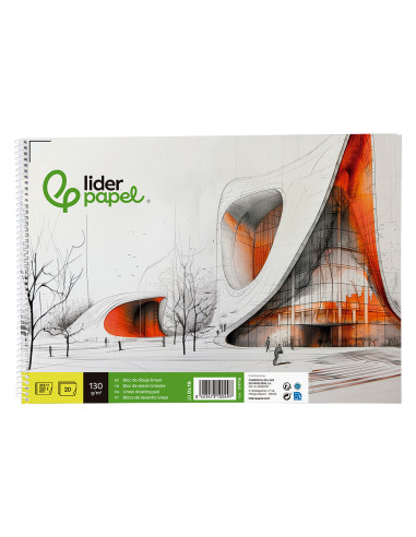 Bloc dibujo liderpapel lineal vanguardia 230x325mm 20 hojas 130g/m2 con recuadro perforado