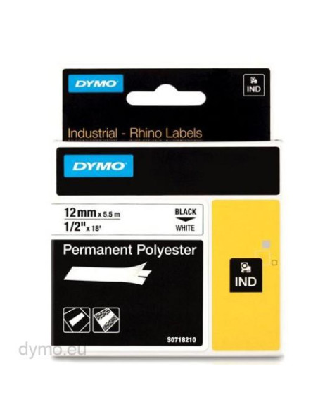 DYMO RHINO CINTA DE ETIQUETAS INDUSTRIAL ADHESIVA ID1-12, NEGRO SOBRE BLANCO DE 12MMX5,5M, POLYESTER (S0718210)