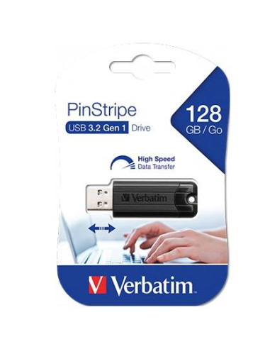 VERBATIM PENDRIVE PINSTRIPE 128GB HIGH SPEED RETRÁCTIL USB 3.2 NEGRO