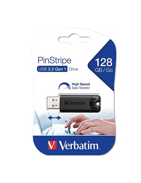 VERBATIM PENDRIVE PINSTRIPE 128GB HIGH SPEED RETRÁCTIL USB 3.2 NEGRO