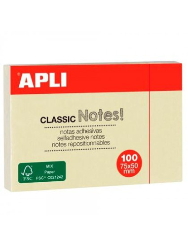 APLI NOTAS ADHESIVAS CLASICAS 75X50MM BLOC 100H AMARILLO -12U-