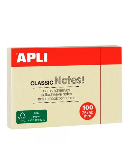 APLI NOTAS ADHESIVAS CLASICAS 75X50MM BLOC 100H AMARILLO -12U-