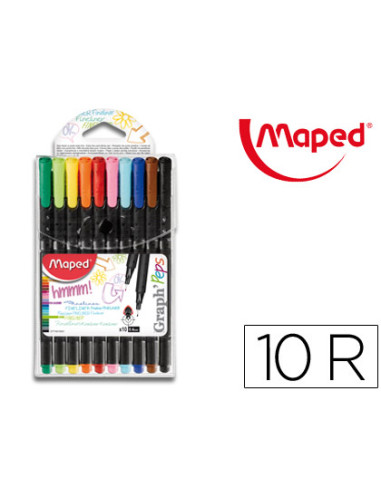 Rotulador maped punta de metal graph peps fine liner estuche de 10 colores surtidos