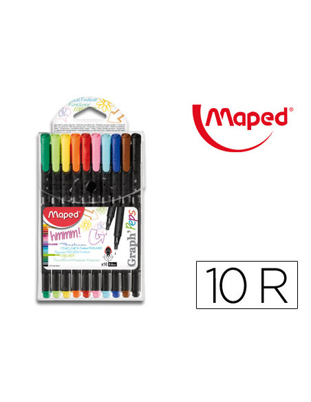 Rotulador maped punta de metal graph peps fine liner estuche de 10 colores surtidos