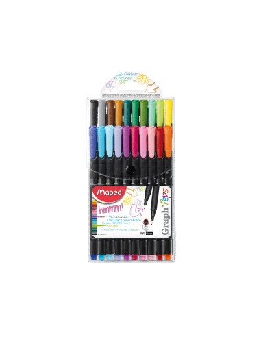 Rotulador maped punta de metal graph peps fine liner estuche de 20 colores surtidos