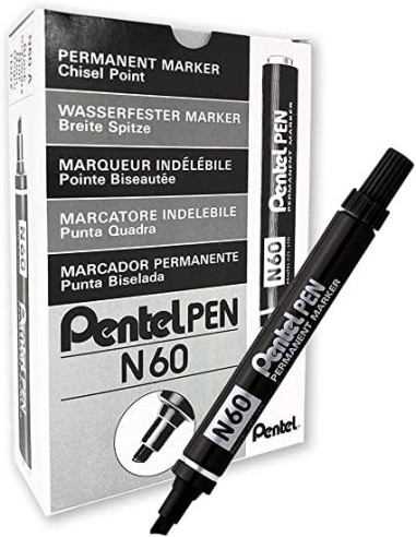 PENTEL PEN MARCADOR PERMANENTE ALUMINIO PUNTA BISELADA NEGRO -12U-