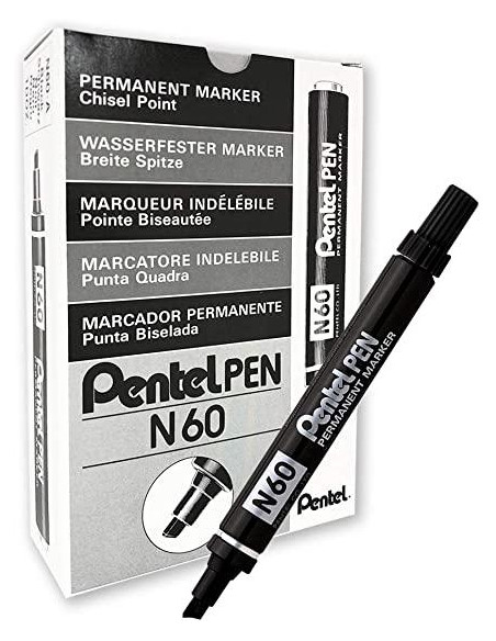 PENTEL PEN MARCADOR PERMANENTE ALUMINIO PUNTA BISELADA NEGRO -12U-