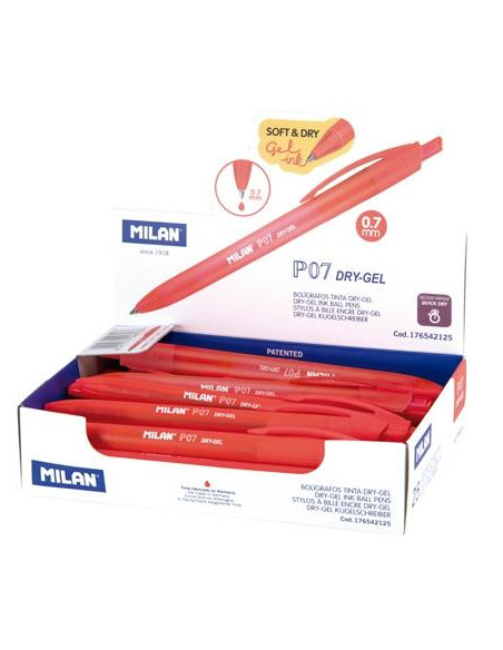 MILAN BOLÍGRAFO P07 DRY-GEL RETRÁCTIL TINTA ROJO CAJA EXPOSITORA -25U-