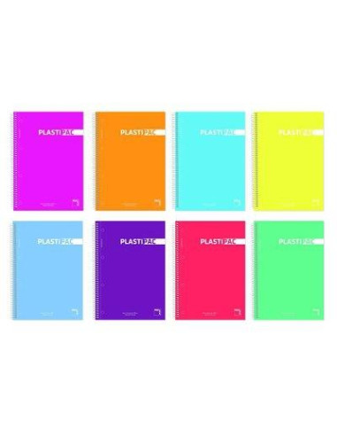 PACSA CUADERNO ESPIRAL PLASTIPAC 80H FOLIO 90GR 4X4MM TAPAS PP PACK 5 UD C/SURTIDOS