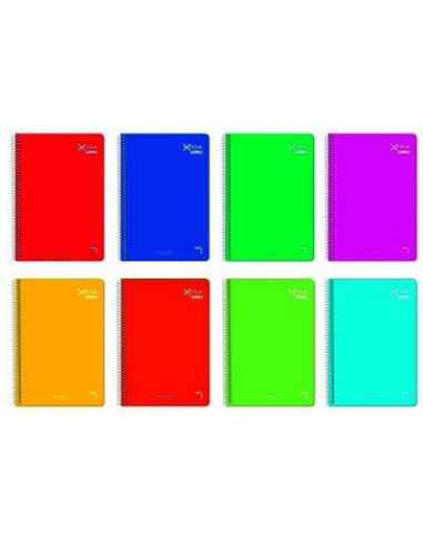 PACSA CUADERNO XTRA PLUS 80H FOLIO 90GR 1 LINEA 8CM TAPA DURA PACK 5 UD COLORES SURTIDOS