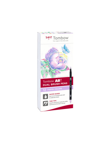 TOMBOW ROTULADORES ABT DUAL BRUSH DOBLE PUNTA FINA/PINCEL C/SURTIDOS PASTEL ESTUCHE 12 UD