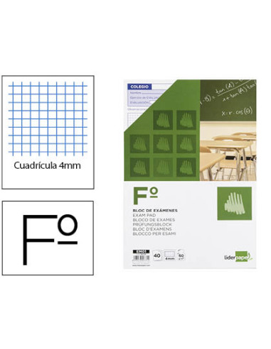 Bloc examenes liderpapel cuadro 4mm folio 40 hojas 60g/m2