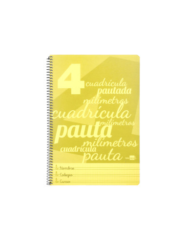 Cuaderno espiral liderpapel din a4 pautaguia tapa plastico80h 90gr cuadro pautado 4mm con margen color amarillo