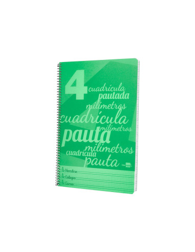 Cuaderno espiral liderpapel din a4 pautaguia tapa plastico80h 90gr cuadro pautado 4mm con margen color verde