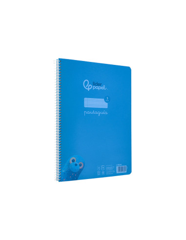 Cuaderno espiral liderpapel din a4 pautaguia tapa plastico 80h 90gr cuadro pautado 3mm con margen color azul