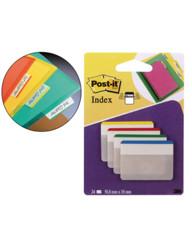 Banderitas separadoras rigidas dispensador 4 colores post-it index 686f-1 grandes 24 banderitas