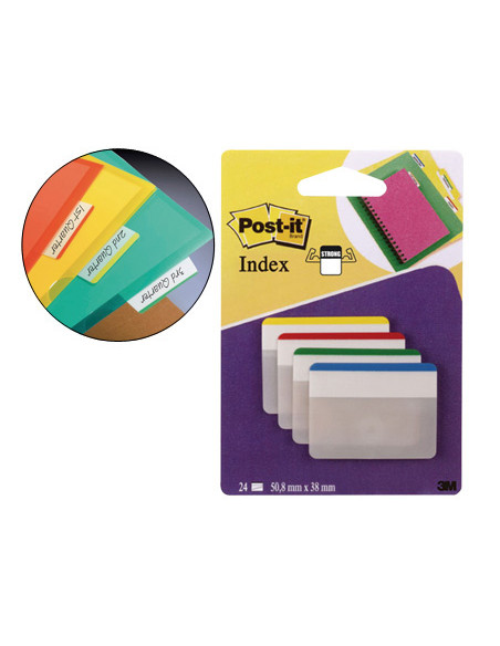 Banderitas separadoras rigidas dispensador 4 colores post-it index 686f-1 grandes 24 banderitas