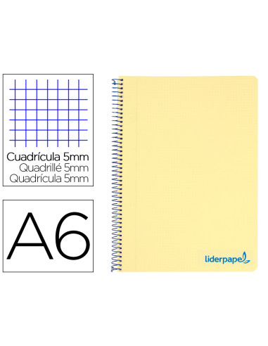 Cuaderno espiral liderpapel a6 micro wonder tapa plastico 120h 90 gr cuadro 5mm 4 bandas color amarillo