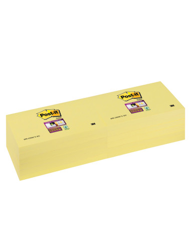 Bloc de notas adhesivas quita y pon post-it super sticky 76x76 mm con 12 bloc amarillo canario