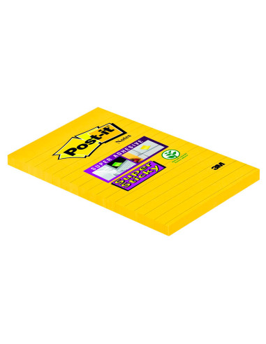 Bloc de notas adhesivas quita y pon post-it super sticky rayado amarillo ultra 102x152 mm