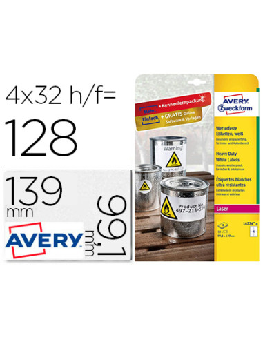 AVERY ETIQUETAS EXTRA RESISTENTES 99,1X139MM LÁSER 4 X 8H POLIÉSTER BLANCO