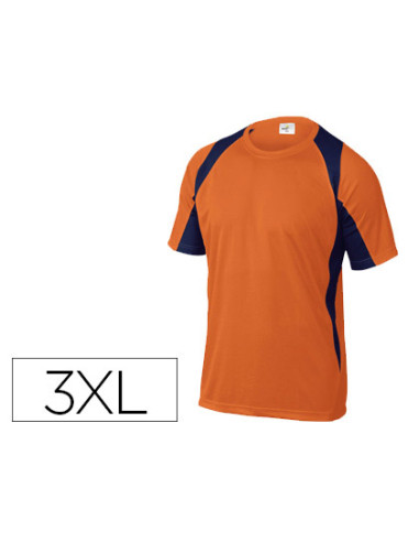 Camiseta deltaplus poliester manga corta cuello redondo tratamiento secado rapido color naranja-marino talla 3xl