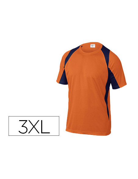 Camiseta deltaplus poliester manga corta cuello redondo tratamiento secado rapido color naranja-marino talla 3xl