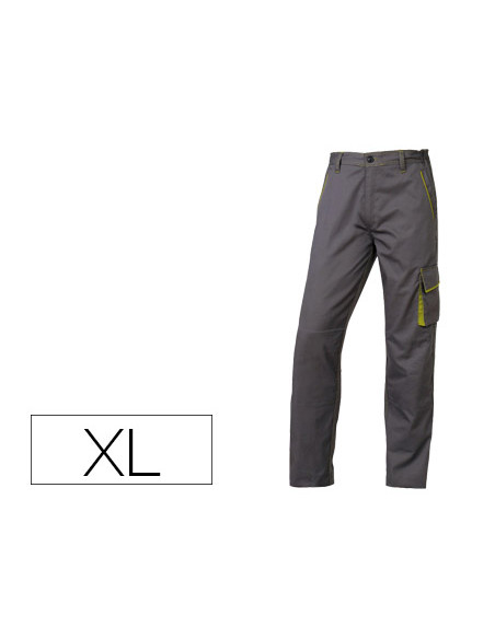 Pantalon de trabajo deltaplus cintura ajustable 5 bolsillos color gris verde talla xl