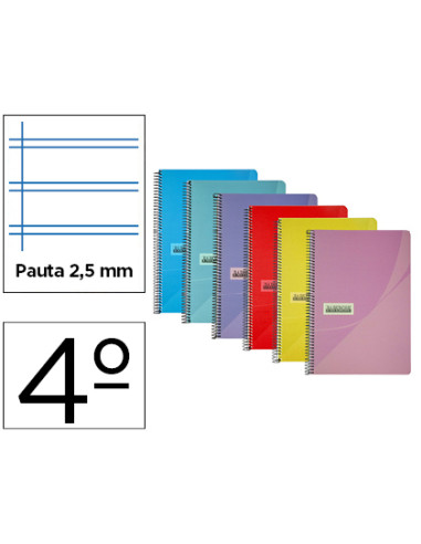 Cuaderno espiral papercop cuarto tapa plastico 80h 90 gr pauta 2,5 mm con margen colores surtidos