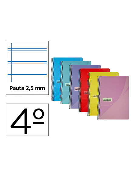 Cuaderno espiral papercop cuarto tapa plastico 80h 90 gr pauta 2,5 mm con margen colores surtidos